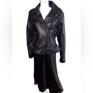 Zony Inc Women's Black Polyester/Leather Lined Full Zip Jacket Coat Sz L P2P 19”